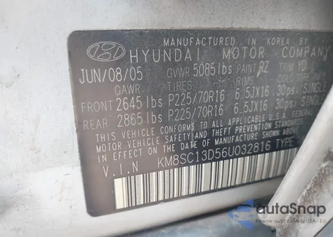 2006 Hyundai Santa Fe Gls z USA, uszkodzony, nr VIN KM8SC13D56U032816